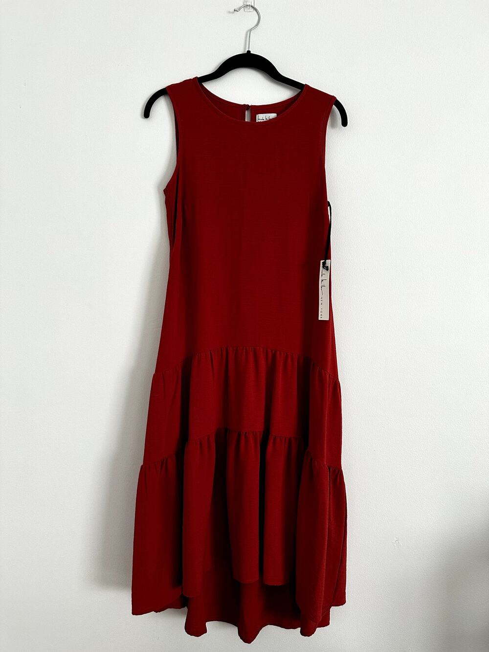 Nicole Miller New York Tiered High-Low Midi Dress Red XS NWT Keyhole